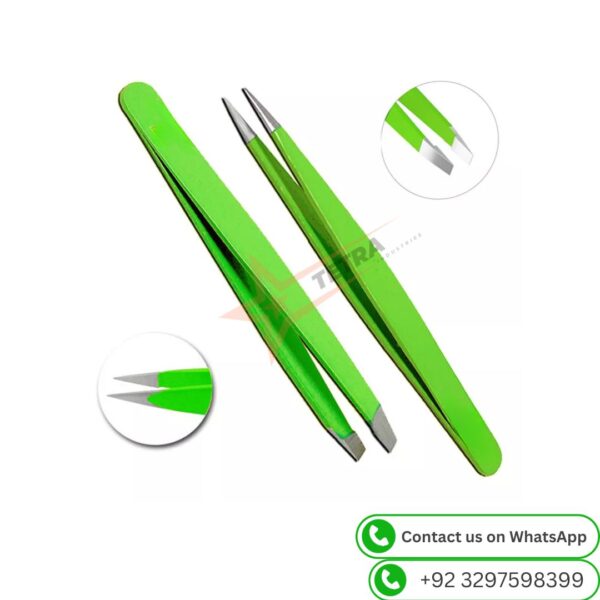 Professional Green Eyebrow Tweezers Hair Beauty Slanted